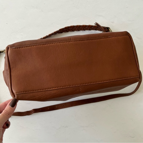 Lucky Brand Vala Brown Leather Braided Woven Strap Slouchy Hobo Shoulder Bag - Picture 8 of 11